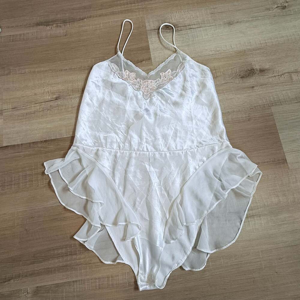 VTG 90s Victoria’s Secret Satin Teddy Bridal Coquette White Lace Bodysuit